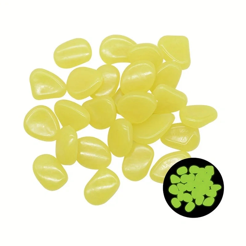 100pcs Resin Glow in the Dark Pebbles 
— Luminous Stones for Garden Paths, 
Landscape, Aquarium & Plant Pots