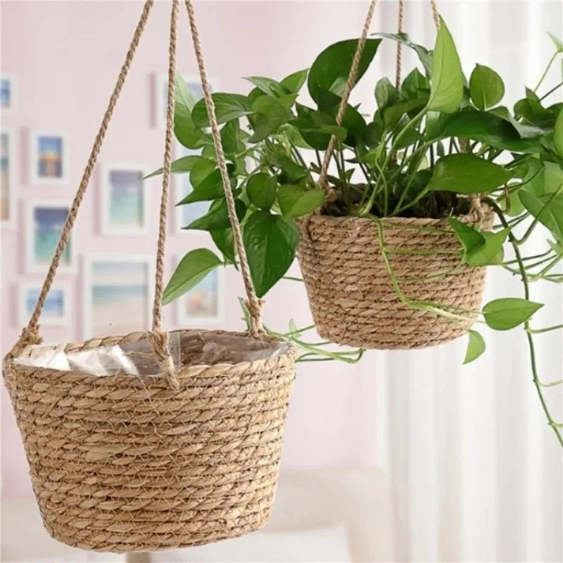 Macrame Hanging Plant Holder — 
Jute Rope Woven Basket for Indoor 
& Outdoor Flower Pots & Home Decor