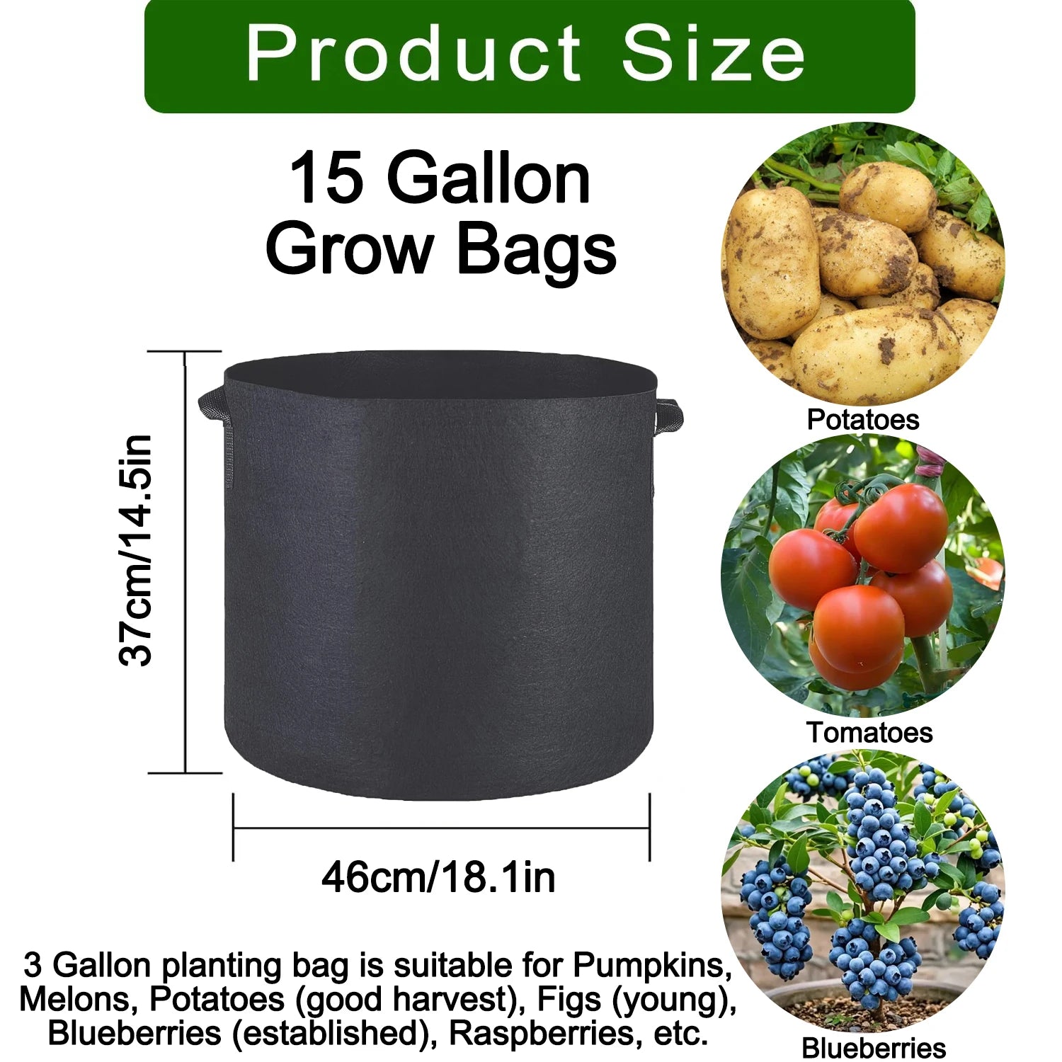 Fabric Grow Bags 5-15 Gallon — 
Potato, Tomato & Vegetable Planter 
Bags for Garden & Gifting